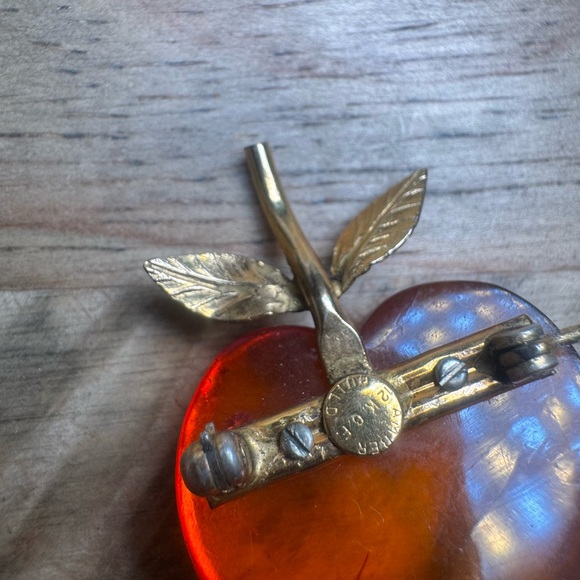 12k Gold filled Baltic Amber Vintage Brooch/Pin - Apple/Peach - Picture 7 of 8